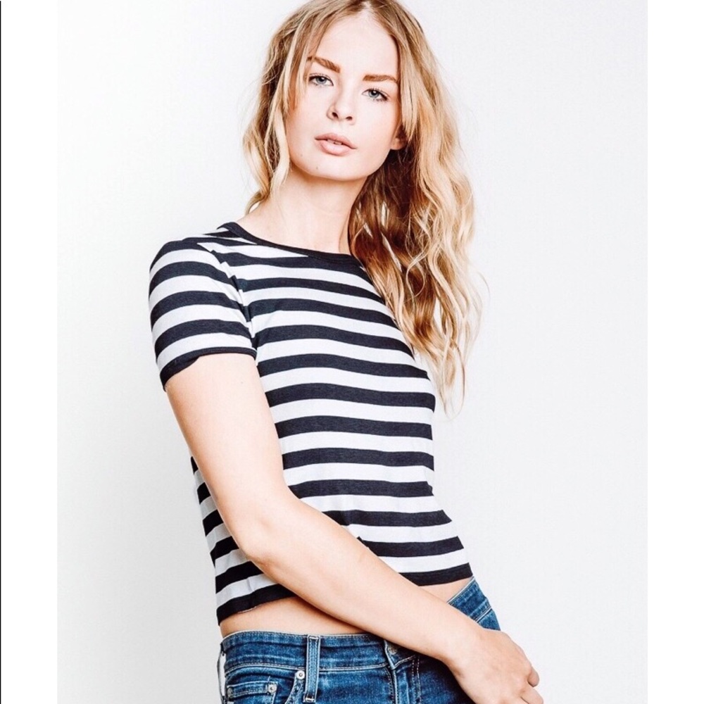Bailey44 Short Sleeve Blue/White Striped Crop Tee